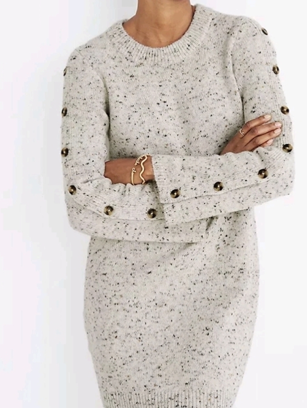 MADEWELL donegal button sleeve sweater dress  snow.Sz.L. (#2018D)